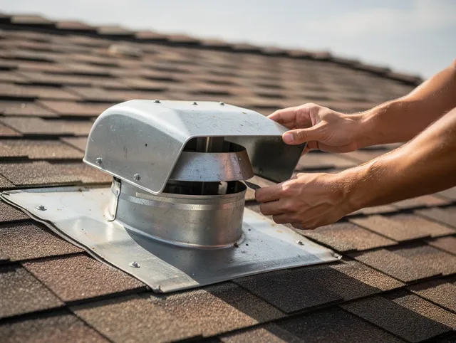 Sarasota Dryer Vent Cleaning certified technician safely cleaning a roof-mounted dryer vent in Sarasota