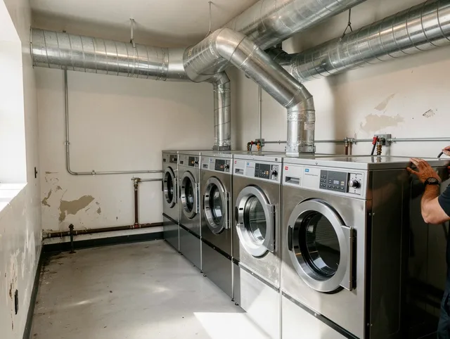 Sarasota Dryer Vent Cleaning team performing large-scale commercial dryer vent cleaning in Sarasota