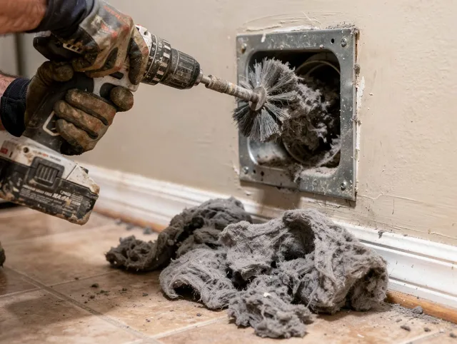 Certified Sarasota Dryer Vent Cleaning technician performing dryer vent cleaning in Sarasota