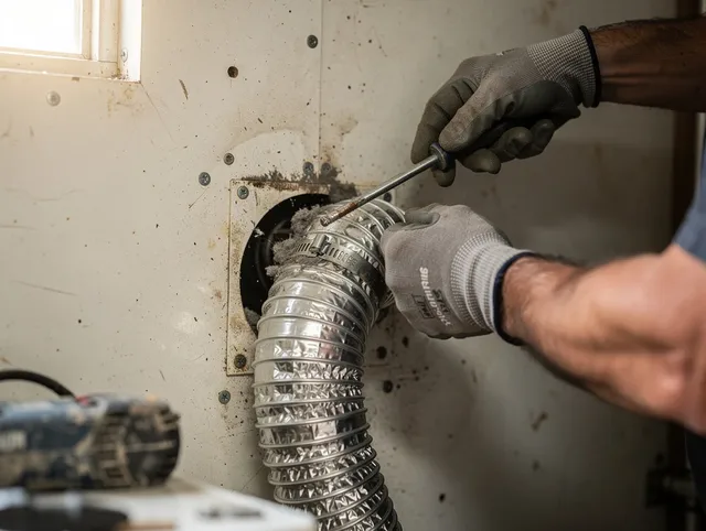 Sarasota Dryer Vent Cleaning technician performing precise dryer vent hose installation in Sarasota